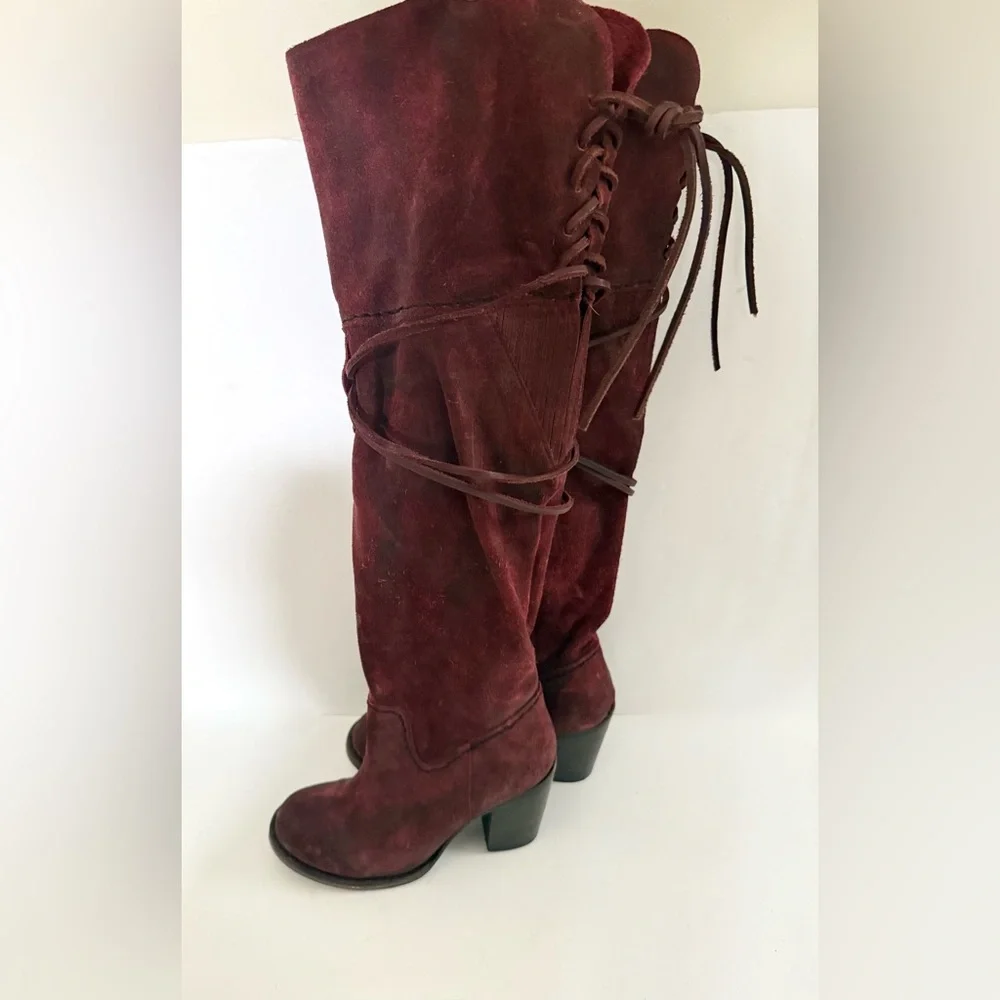 Women's Over-the-Knee Suede Boots in Burgundy